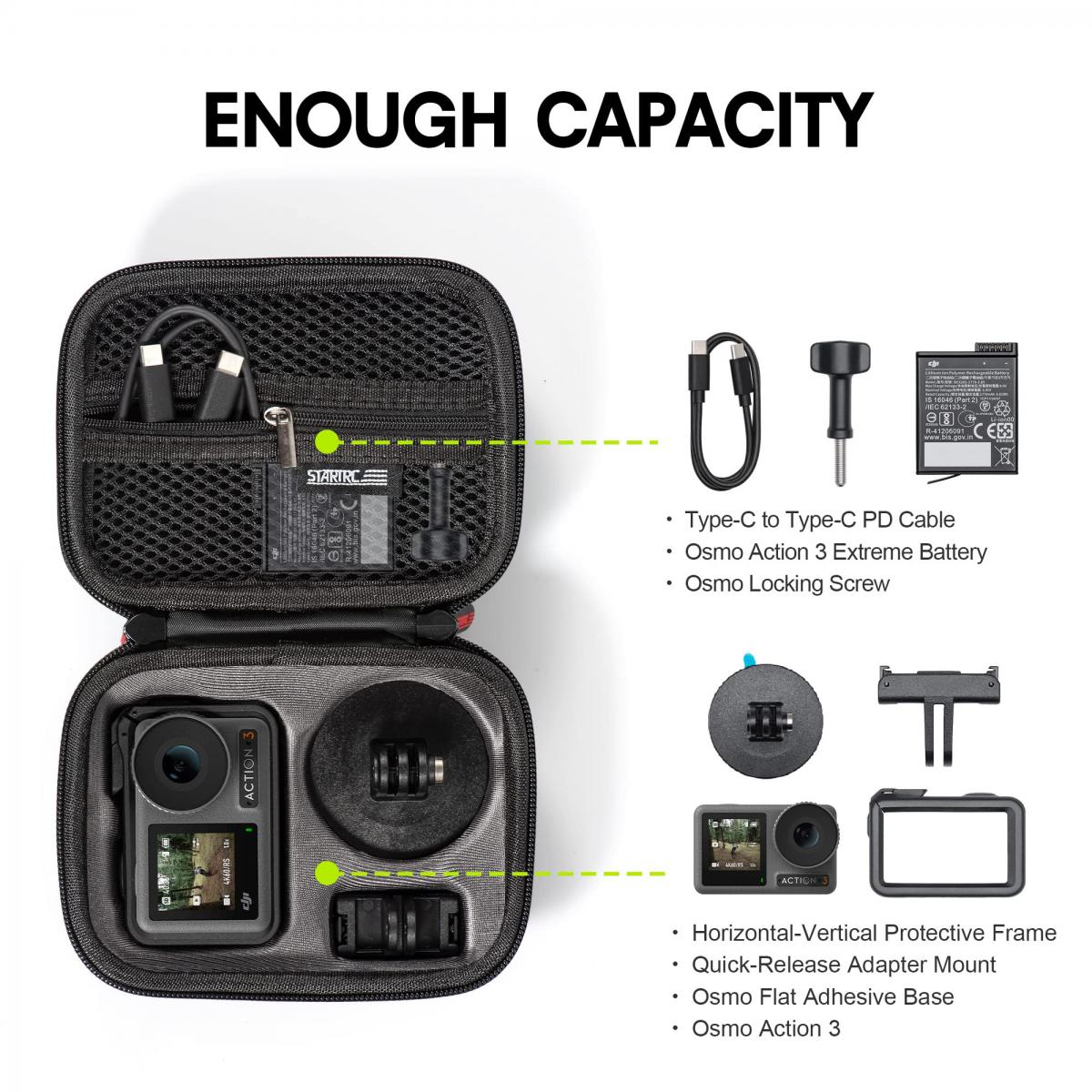 Osmo action 3 reseväska med hårt skal DJI action 3 kameraorganisator svart