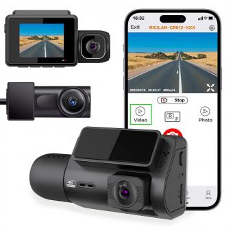 3-kanals 4K Dash Cam, WiFi Dual Dash kamera til biler, 3-kanals Dash Cam med APP, WDR Loop optagelse, GPS, 24 timere parkeringsovervågning, G-Sensor, Natsyn, Nødlås, Support 256GB Max