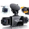 3-kanałowa kamera Dash Cam z przodu i z tyłu wewnątrz 3-kanałowa 1080P, regulowana obiektywowa kamera Dash dla samochodów z 8-lampami IR Night Vision, trzy potrójne moduły kamery samochodowej, Nagrywanie wstępne, G-Sensor, Monitor parkowania