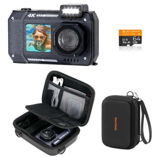 Onderwatercamera 4K 48MP – waterdicht tot 10 meter, dubbel scherm, SOS-noodlicht & 2500mAh – voor snorkelen, zwemmen en kinderen