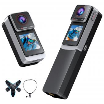 30m Vattentät Actionkamera 4K Med Avtagbart Handtag Dubbla Skärmar 7h Batteritid 170° Fov