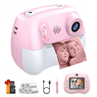 Kids Camera Instant Print Fargefoto, Front- og Bakkamera Selvportrett, 1080P HD Video for 3-12, Rosa, Kentfaith