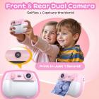 Kids Camera Instant Print Färgfoton, Fram- och Bakre Dual Selfie, 1080P HD Video för 3-12, Rosa, Kentfaith