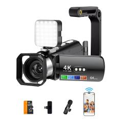 Videocamera 4K 64MP met 28× Digitale Zoom, WiFi, Nachtzicht en Draadloze Microfoon