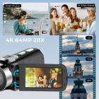 4K videokamera, 64MP fotos, WiFi-forbindelse, 28X zoom, trådløs mikrofon, fuld farve NV, Kentfaith