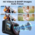 4K 64MP Digital Kamera Dual Skærm Selfie, 18X Zoom, 32GB Kort & 2 Batterier til Begyndere YouTube Vlog, Kentfaith