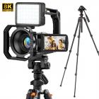 8K Camcorder with 64MP Photo, HDMI Output for Live Streaming, WiFi File Transfer, Built-in Fill Light, Wireless Microphone, 18X Zoom, 2 Batteries, Tripod, Remote Control, 64GB Card, Kentfaith