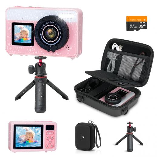 Appareil Photo Sous-Marin pour Enfants 4K 48MP, Étanche 3M, Double Écran, pour Plongée et Natation, Inclut Boîtier de Stockage EVA, Kentfaith