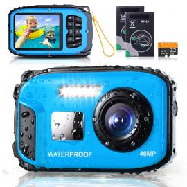 Vandtæt digitalt kamera til børn, voksne 16FT/5M undervands 48MP til snorkling svømning Kentfaith