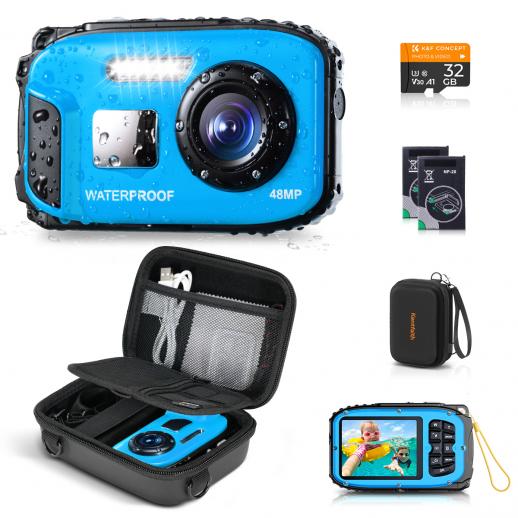 Onderwatercamera voor kinderen 4K 48MP, 10FT/3M waterdicht, dubbel scherm, voor snorkelen zwemmen Kentfaith