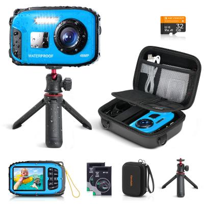 Onderwatercamera voor kinderen tot 5 meter – 48MP, 1080P, selfiespiegel, 15 frames, 6 filters, statief & EVA case – Kentfaith
