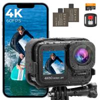 Action Camera 4K60FPS 48MP Impermeabile 66 Piedi Senza Custodia, Doppio Schermo, Scheda 64GB, EIS, Controllo Remoto WiFi – Kentfaith