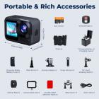 4K60FPS 48MP 66FT Vanntett Actionkamera uten etui, doble skjermer, 64GB-kort, EIS, WiFi-fjernkontroll, Kentfaith