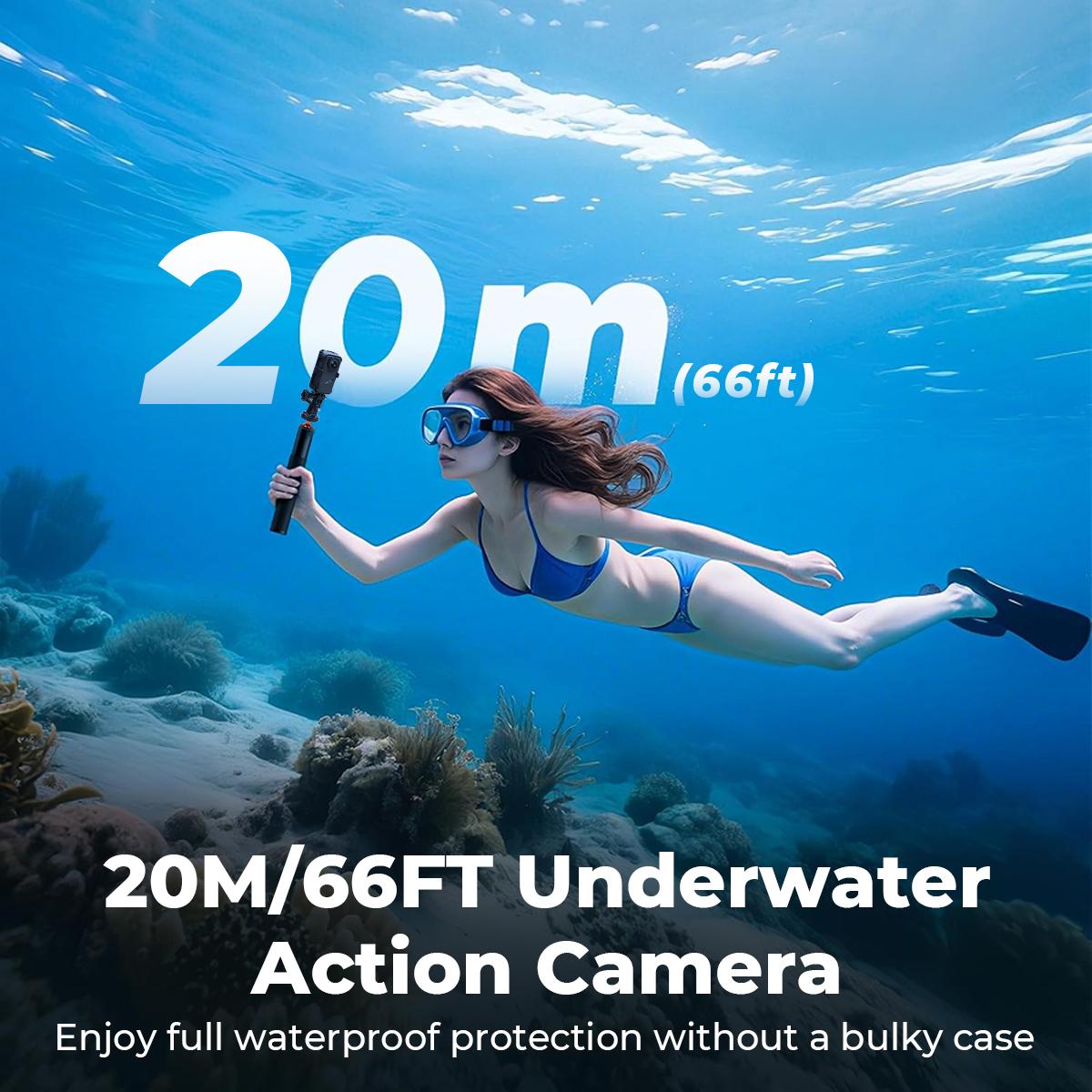 Dv Action 4K 60FPS Waterproof Action Camera 20M/66FT Underwater, 6-Axis ...