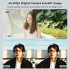 4K 64MP digitalt kamera for fotografering, blits + linsefyllingslys, autofokus, webkamera, 180° vippeskjerm, for vlogging, Youtube, reising, Kentfaith