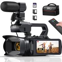 6K Videocámara Filmadora 64MP Fotos, WiFi incorporado, Pantalla táctil giratoria de 4 pulgadas, Visión nocturna IR, Micrófono y Tarjeta de 64GB incluidos, para Vlogging, Cine, Kentfaith