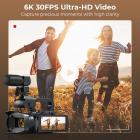 6K videokamera 64MP bilder, innebygd WiFi, 4-tommers flip-touchskjerm, IR-nattsyn, mikrofon og 64GB-kort inkludert, for vlogging, filmproduksjon, Kentfaith