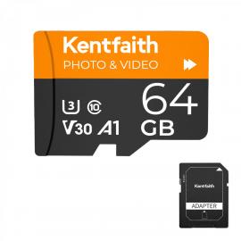 64G micro SD-kort U3/V30/A1 med adapter, hukommelseskort egnet til hjemmeovervågningskamera, jagtkamera og køreoptager, hukommelseskort K&F CONCEPT