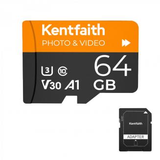 64GB Micro SD-kort U3/V30/A1 med adapter, minnekort til kameraer, boroskoper, mikroskoper, nattsynsbriller, Kentfaith