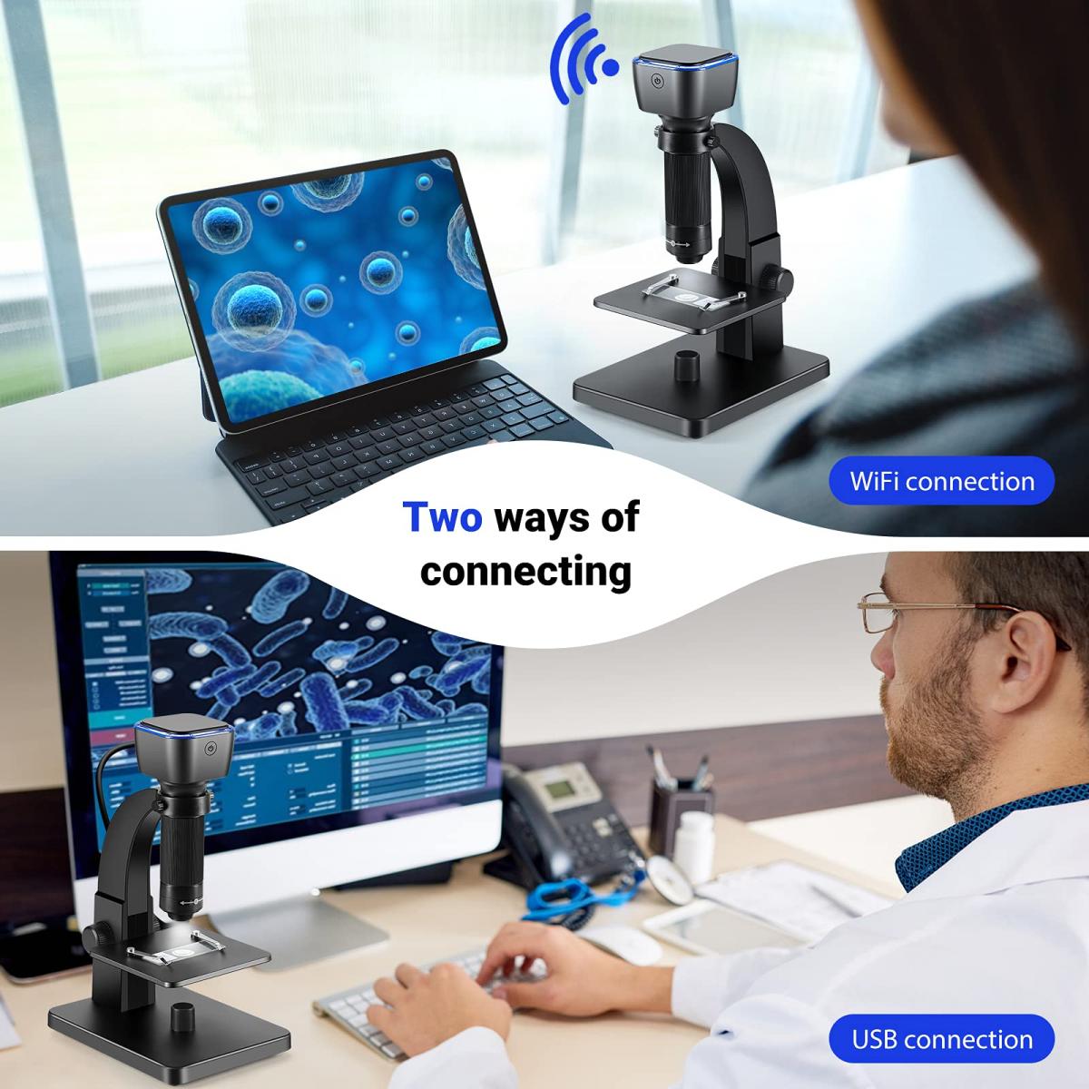 2000X digitalt mikroskop 500W piksler, HD Visual WiFi digitalmikroskop, bærbart elektronmikroskop med 11 LED-lys, kompatibelt med iOS og Android Windows MacOS