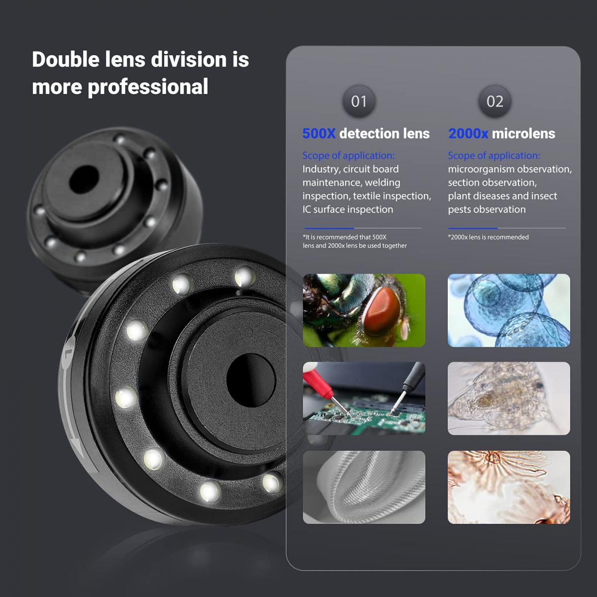 2000X digitalt mikroskop 500W piksler, HD Visual WiFi digitalmikroskop, bærbart elektronmikroskop med 11 LED-lys, kompatibelt med iOS og Android Windows MacOS