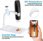 WiFi ja USB digitaalinen mikroskooppi, 1000X zoom, 1080P Full HD, korkeussäädettävällä jalustalla, minimikroskooppi lapsille 8 LED-valolla, matkapuhelimeen, Android, PC Windows, iPhone, iOS, Mac