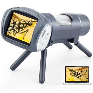 AD012 kannettava lasten mikroskooppi, lasten mikroskooppi 2 tuuman LCD-näytöllä, Windows PC -yhteensopiva opetuslelu, sopii sisäkäyttöön, ulkokäyttöön, ikä 5+ (harmaa)