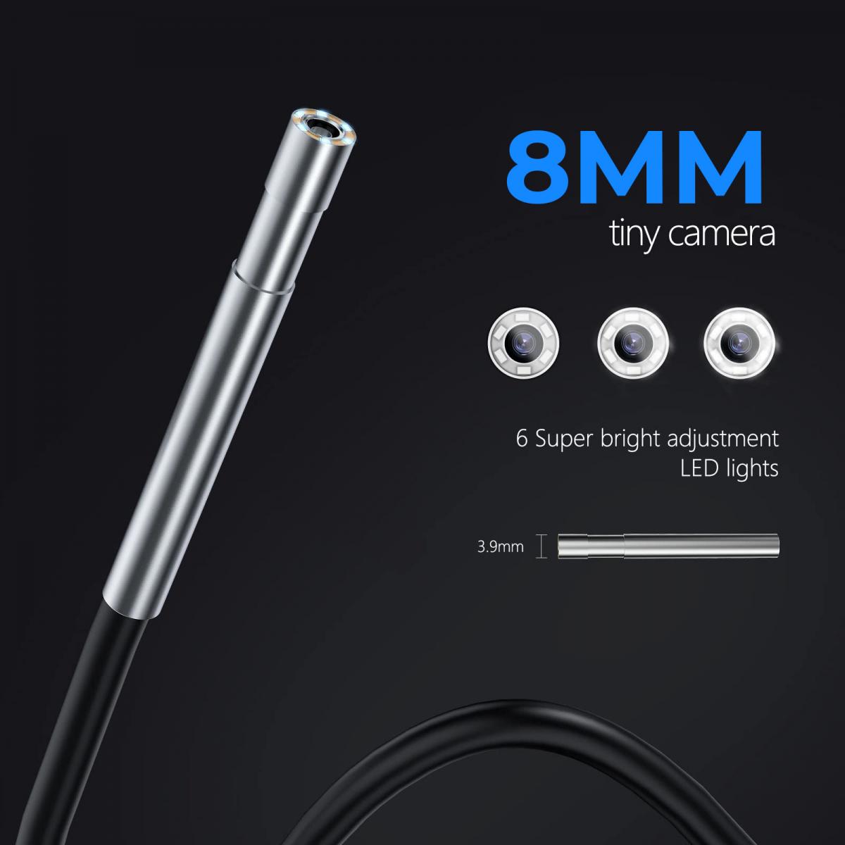 K&F Concept Industrielt endoskopikamera 8 mm endoskopiinspeksjonskamera 4,3 tommers HD-skjerm 1080P slangekamera med LED-lys, halvstiv kabel for auto-, motor-, avløpsinspeksjon (8 mm, 10m/32,8 fot) oransje