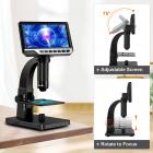 LCD Digital Microscope, 7" IPS Display, 1080P, 50X-2000X Magnification Biological Microscope, With Dual Lenses, 11 Adjustable LED Lights, 12MP Camera, Compatible With Windows/Mac OS