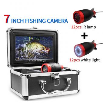 Telecamera da pesca subacquea da 7" Obiettivo HD 1200TVL Telecamera da pesca Cavo da 15 m 12 luci IR per lago, barca, pesca nel ghiaccio Spina europea