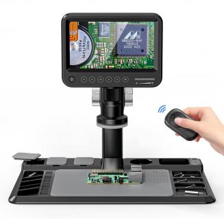 7" HD Digitalt Mikroskop, 12 Miljoner Pixlar, Pekknapp, 50-1600X Förstoring, Justerbart LED-Ljus Utan Skuggor, 2,4g Trådlös Fjärrkontroll, Med 28 Ljusstarka LED-Lampor, Stöd För PC-Anslutning