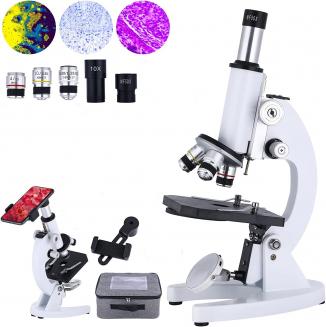 Microscopio Kentfaith 40X-5000X Portatile per Scuola, Studenti, Principianti - Microscopio Composto con Oculari 4X 10X 100X, Supporto Telefono e Luce