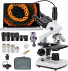 Microscope Composé 40X-5000X, Microscope Biologique, avec oculaire électronique et support mécanique, oculaire wf10x et wf25x, pour Ordinateur ou Écran Externe Éducation Recherche Biologique Laboratoire École, Kentfaith