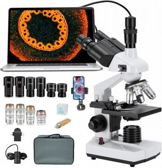 Microscope Composé 40X-5000X, Microscope Optique, avec oculaire électronique et support mécanique, oculaire wf10x et wf25x, pour Ordinateur ou Écran Externe Éducation Recherche Biologique Laboratoire École, Kentfaith