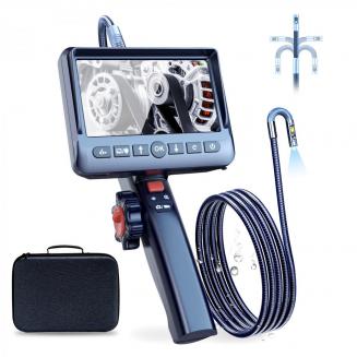 K & F Concept Dual-Lens Articulating Borescope, 5'' split screen endoskop kamera med 0.33in / 8.5mm tovejs artikuleret slange kamera, inspektionskamera med lys til automobil hjemmemekanik-9.8FT