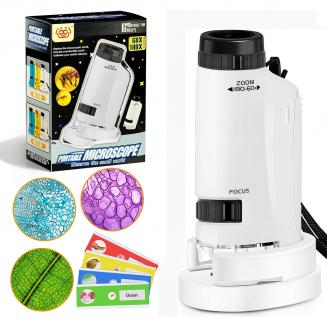 Miniskooppi Ki, Mini Labsters kannettava mikroskooppi 4kpl mikroskooppiliukuja oppimiseen, Mini Scope opetukseen, oppimiseen ja tutkimiseen, Mikroskoopit kouluun (valkoinen)