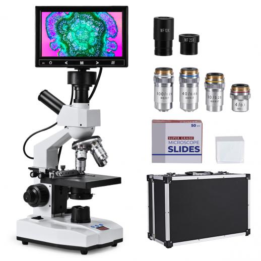 Biologische Mikroskop, Kentfaith Pädagogisch lichtmikroskop mit 0-50℃/32-122℃ konstante Temperatur 7" Anzeige 40X-2500X