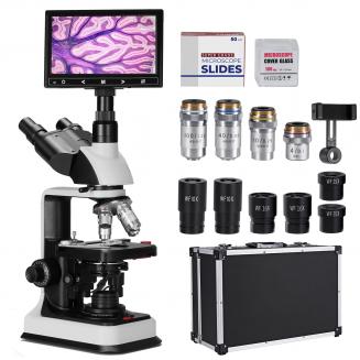 Optisches Mikroskop Trinokulares Stereomikroskop Pädagogisch mit 7-Zoll-Bildschirm, mikroskop 40- bis 2500-facher Vergrößerung, mechanischer Tisch Kentfaith