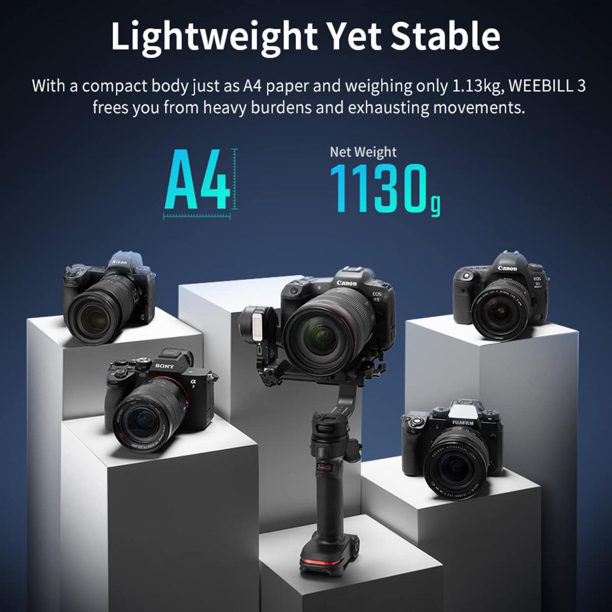 Zhiyun Weebill 3 Combo Stabilizzatore cardanico palmare a tre assi per fotocamera DSLR Fotocamera mirrorless compatibile con Sony Nikon Canon Panasonic LUMIX, poggiapolsi TransMount con impugnatura retrattile