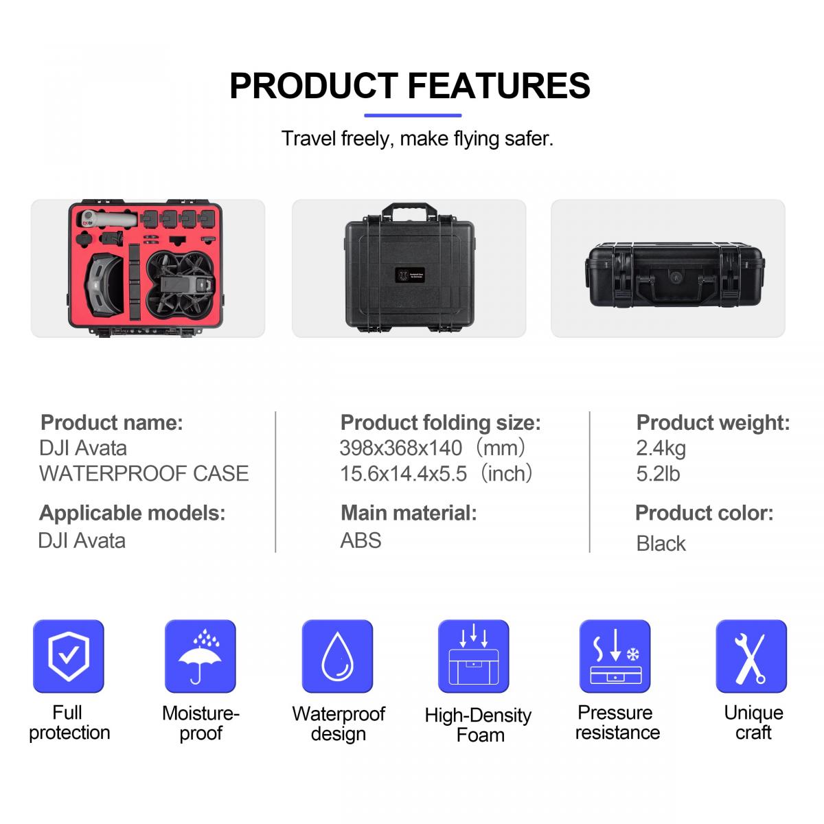 DJI Avata Dedicated ABS-matkalaukun tiivistetty vedenpitävä kotelo (yhteensopiva DJI Goggles 2:n ja DJI FPV Goggles V2:n kanssa)