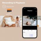 1080P HD WiFi -itkuhälytin äänen- ja liikkeentunnistuksella, sisäkäyttöön tarkoitettu kodin turvakamera liikkeenseurannalla, lämpötilan valvonnalla ja kehtolaululla, 64 Gt:n muistikortilla
