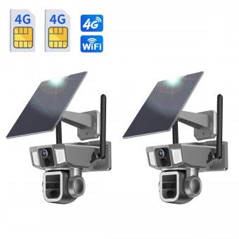 Überwachungskamera Unterstützung 4G & WiFi, 10X optischer Zoom, Dual-Linse, Solarbetrieben 2 Stück Kentfaith
