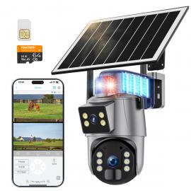 Caméras de Surveillance cellulaire 4G avec 6MP, double objectif, alimentation solaire, vue en direct 360°, vision nocturne couleur, Caméra de Surveillance Kentfaith