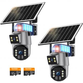 Caméras de Surveillance cellulaire 4G avec 6MP, double objectif, camera 4g solaire, alimentation solaire, vue en direct 360°, vision nocturne couleur, Caméra de sécurité Kentfaith