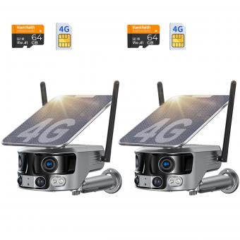 4G Security Camera with 4K Clarity, 180° Panoramic View with Dual Lens, Solar Powered, 360° Live View, Color Night Vision, 2 Packs, Kentfaith