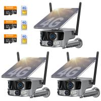 Cámara de seguridad 4G con claridad 4K, vista panorámica de 180° con doble lente, alimentada por energía solar, vista en vivo de 360°, visión nocturna en color, 3 paquetes, Kentfaith
