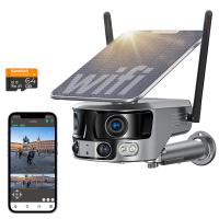 WiFi Telecamera di Sicurezza con Nitidezza 4K, Vista Panoramica 180° con Doppia Lente, Alimentazione Solare, Vista Live 360°, Visione Notturna a Colori Kentfaith