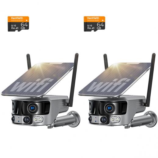 WiFi камера безопасности с четкостью 4K, 180° панорамным обзором с двойным объективом, солнечной батареей, 360° живым просмотром, цветным ночным видением, 2 шт., Kentfaith