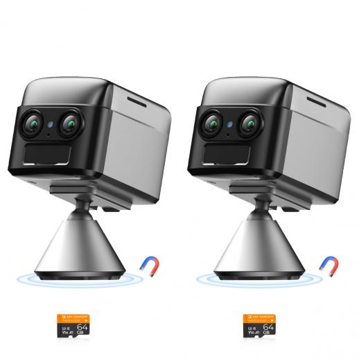 4G Mobil Sikkerhetskamera, 2K Dobbel Linse 6X Optisk Zoom, Magnetisk 360-Graders PIR Bevegelsesdeteksjon, 8m/26ft Infrarød Nattsyn, 90 Dagers Standby, 2-Vegs Lyd, 2 stk, Kentfaith