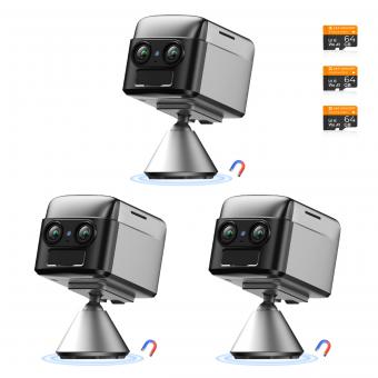 Cámara de seguridad celular 4G, lente dual 2K con zoom óptico 6X, detección de movimiento PIR magnética de 360 ​​grados, visión nocturna por infrarrojos de 8m/26ft, 90 días en espera, audio bidireccional, 3 piezas, Kentfaith